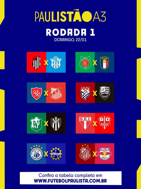 Tabela base da A3 do Campeonato Paulista é divulgada; veja